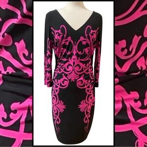 DAVID Meister USA Black Fuschia Bodycon Dress Sz 12 NWT